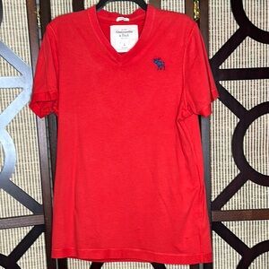 ABERCROMBIE & FITCH Muscle T-Shirt Mens Sz Large Red Big Moose Logo Short Sleeve
